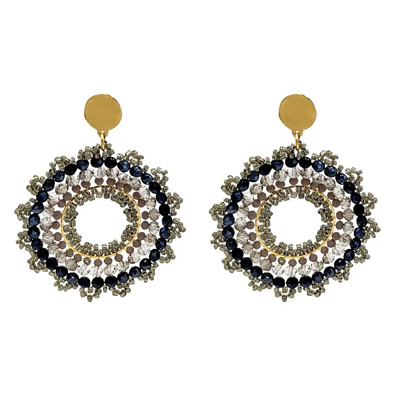 

Rice bead earrings Roundness Hollow out Crystal Hand knitting Bohemia Fashion Simple Geometry Alloy Beaded earrings