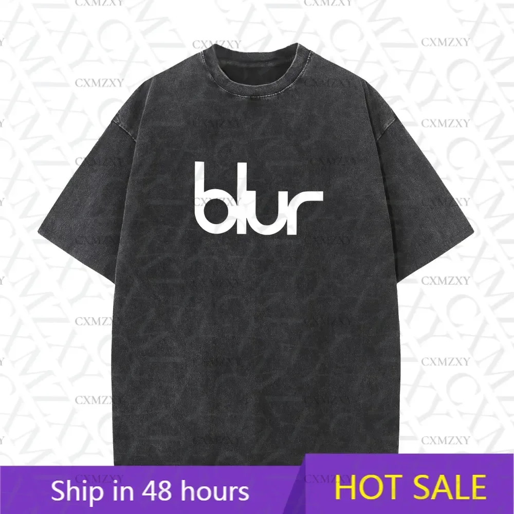 

American retro washed old heavy cotton solid color short-sleeved Tshirt summer loose top tide washed T-shirt BLUR