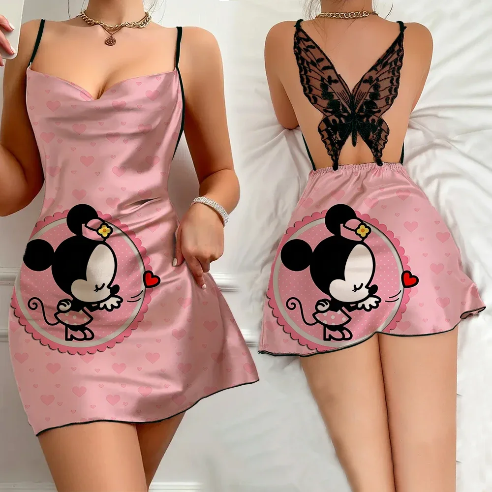 Summer Pattern Sleeping Dress for Women Sleevesless Female Nightwear One Piece Dress Women's Pajama with Disney Cartoon Pattern