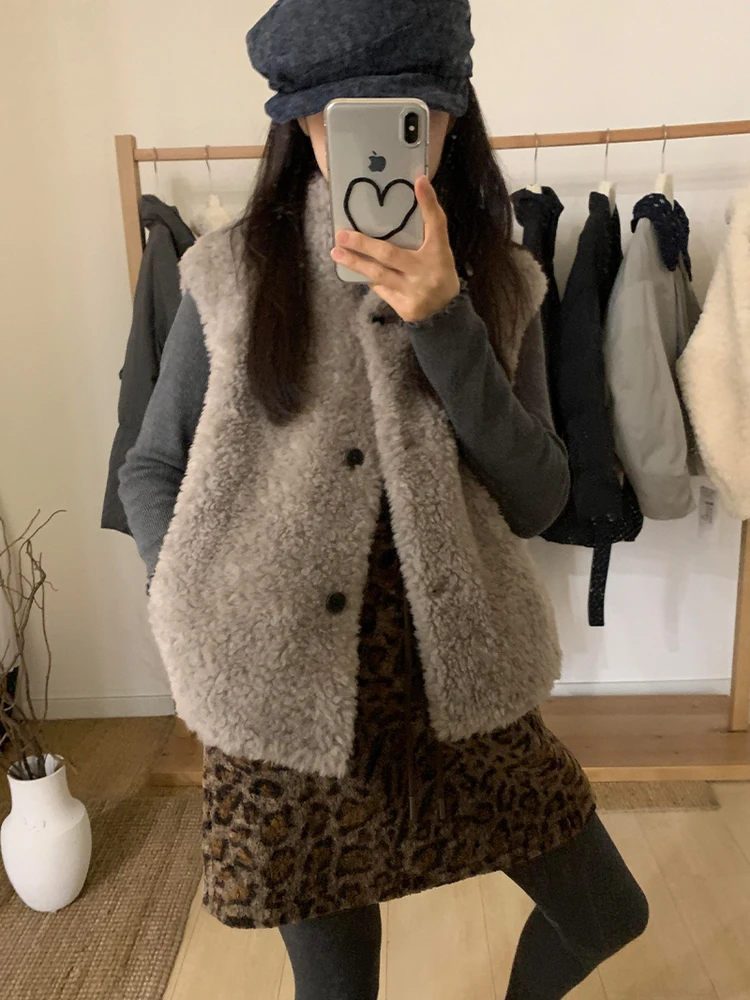 

Женский жилет из овечьей шерсти в стиле ретро, осенне-зимняя утепленная верхняя одежда, топ для ношения поверх, с воротником-стойкой, утепленный жилет-куртка