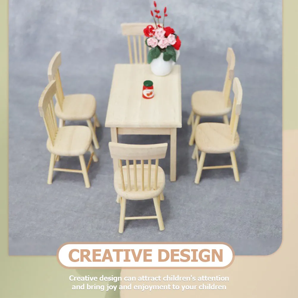 

1Set Wooden Miniature Table and Chairs 1:12 Scale Mini Furniture Set for Dollhouse Decor Tiny Home Interior Creative Child