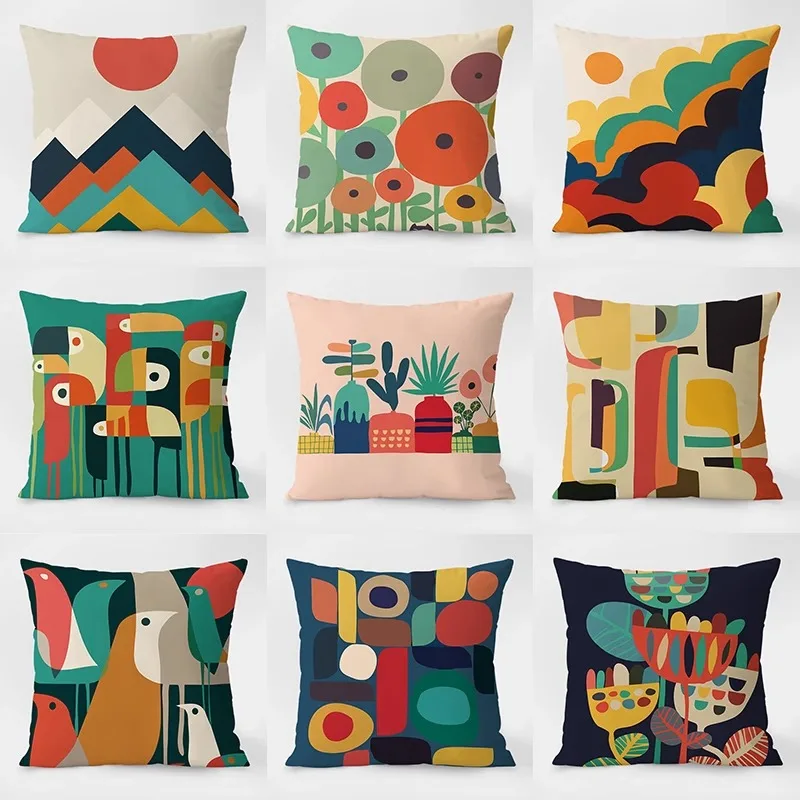 Geometric Colorful Pattern Decorative Pillowcase Living Room Bedroom Square Cushion Pillowcase