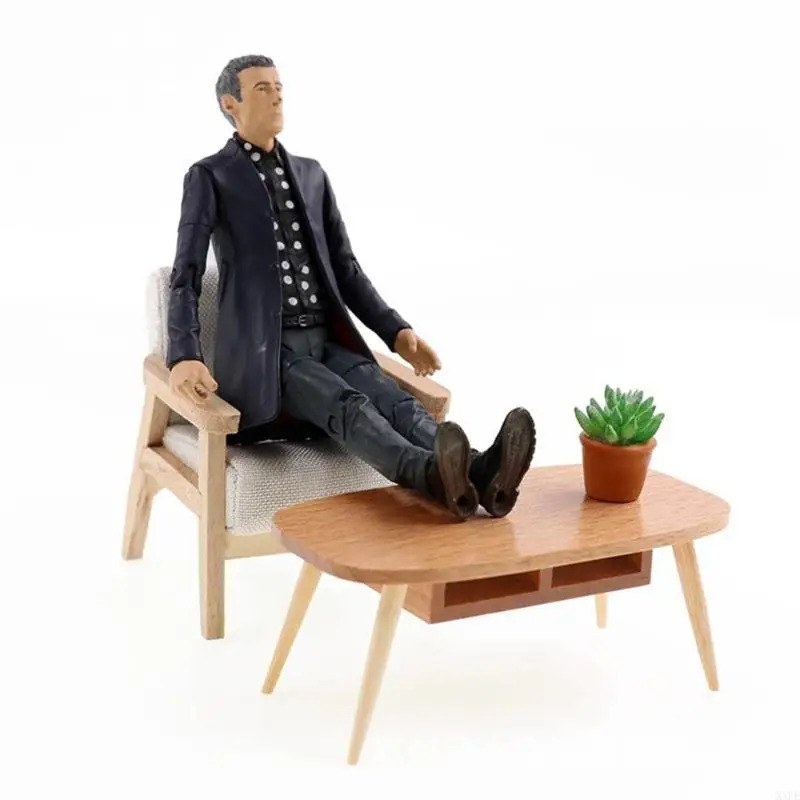 1/12 Scale Dollhouse Miniature Single Arm Chair Mini Wooden Fabric Frame Reading Chair Artificial House Room Scene Couch Model view 4