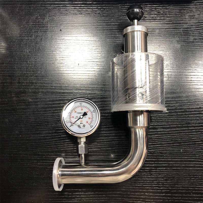 0.2-2.2 Bar SUS304 Stainless Sanitary Adjustable Pressure Relief Safety Valve With 0.4Mpa Pressure Gauge