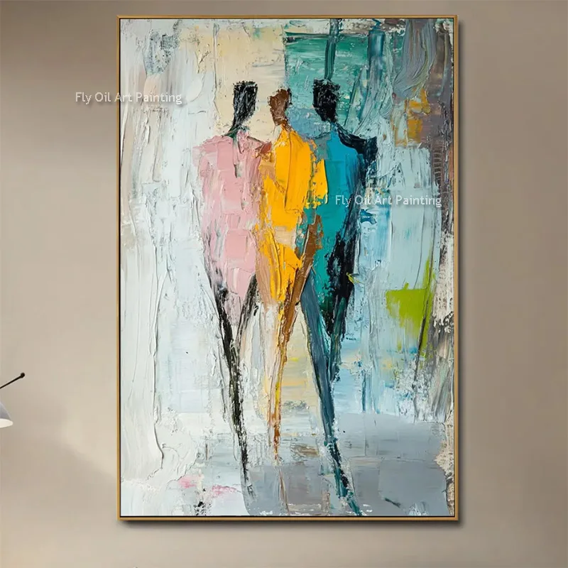 Blue And Gray Abstract People Thick Canvas Oil Painting Handmade Original Grey Couple Wall Art New Design Home Wall Decor