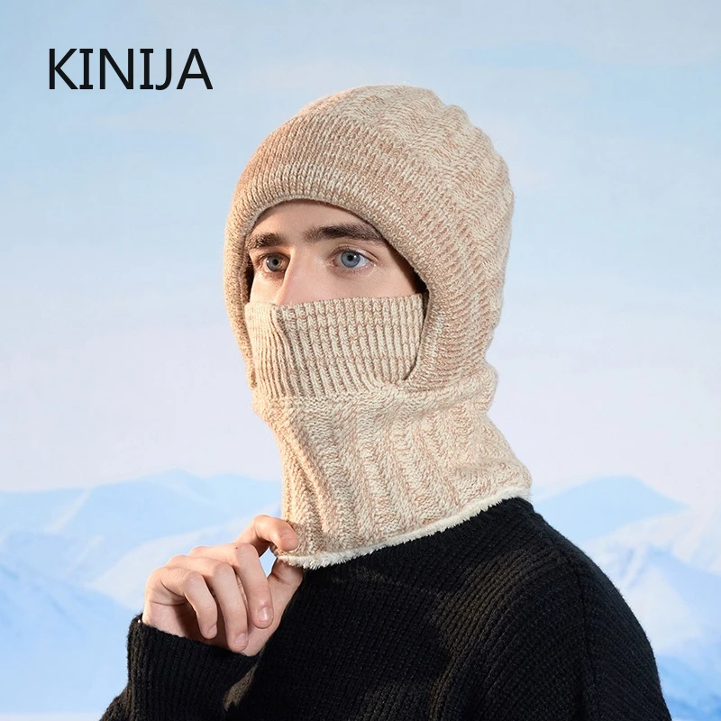 Winter  Beanies Hat for Men Skullies Beanies Hats Warm Windproof Wool Scarf Cap Balaclava Mask Bonnet Knitted Hat for Women