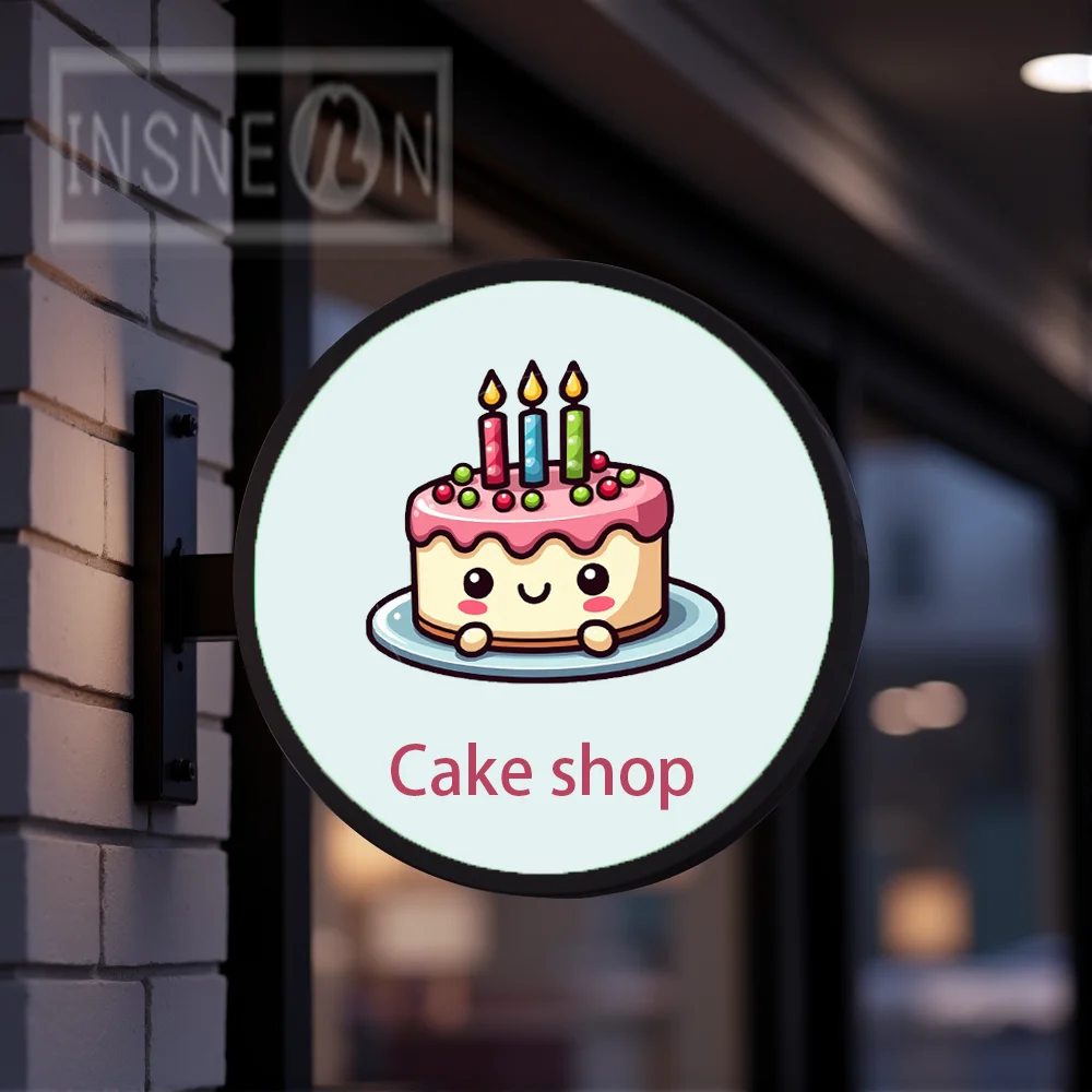 Custom Cake Shop Light Box for Round Acrylic LED Storefront Waterproof Double Sided Outdoor Business Signage Wall Mounted