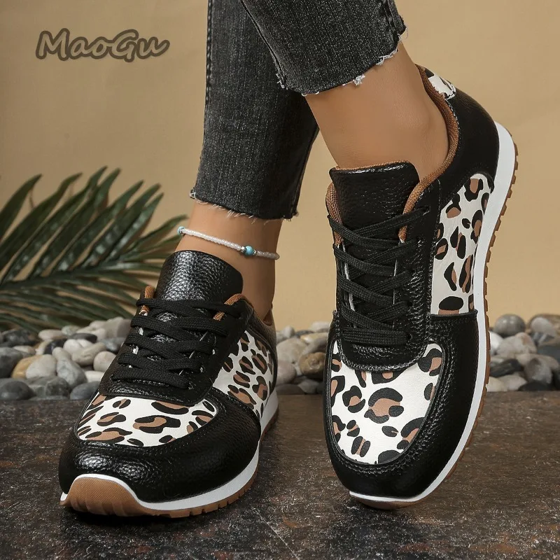 Leopard Lace-up Sports Women Vulcanized Shoes Women\'s Sneakers Tennis Platform Shoes for Women Comfort Casual Flat Tenis Woman