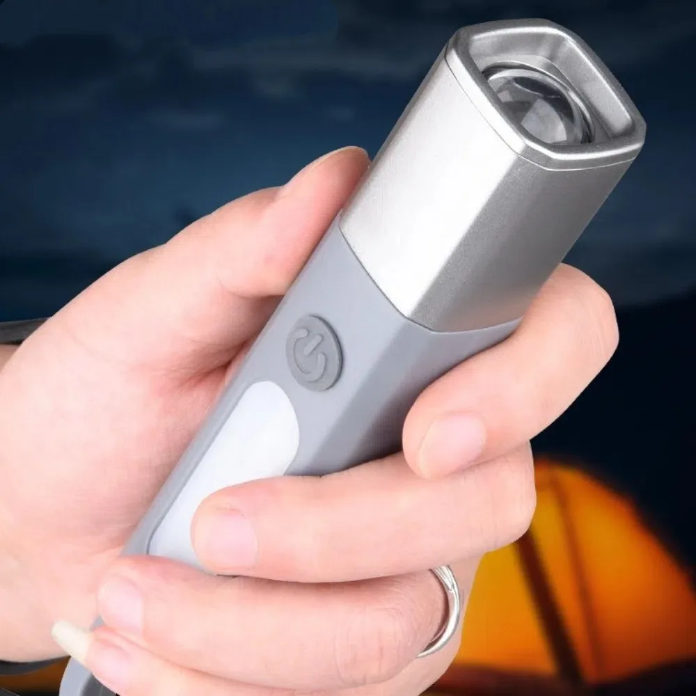 

Strong Lighting Portable Flashlight Hanging Design Telescopic Focus Mini Flashlight Rechargeable Waterproof ABS Flashlamp