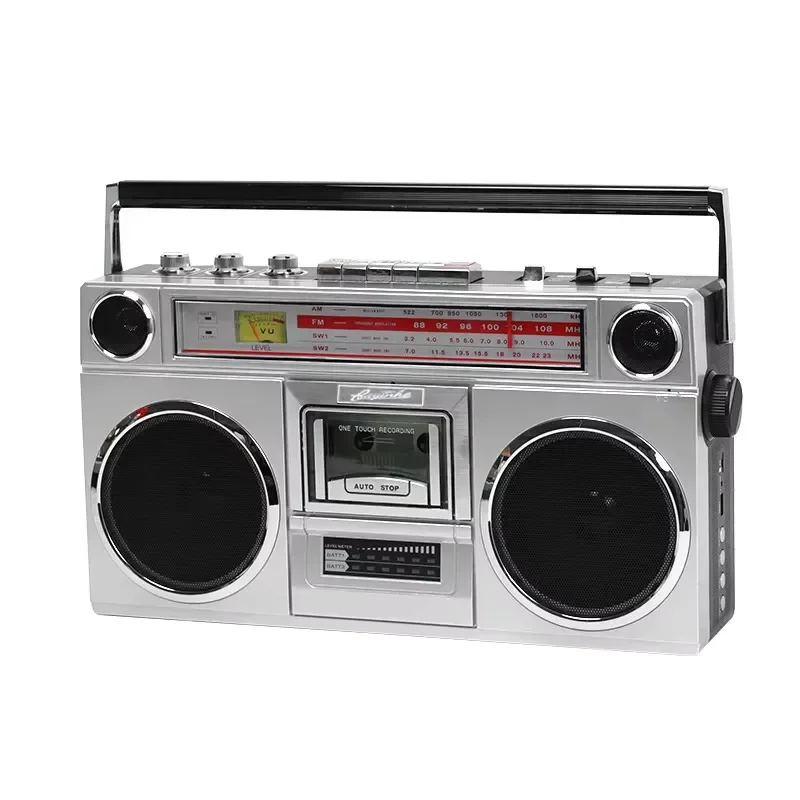 80s Vintage Two-Channel Stereo Tape Recorder Cassette Player MP3 Support USB Connector Auto Reverse Multi-Band FM Radio