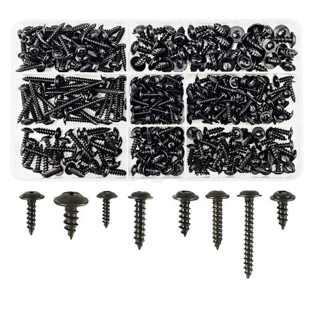 

340Pcs M3/M3.5/M4/M5 Self Tapping Screw Set Assortment Kit Cross Round Head with Washer Cushion Assortment Self-tapping Screws