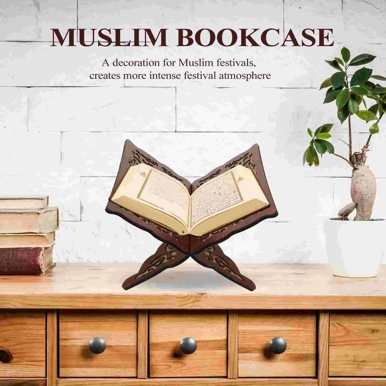 Eid-Fitr Bücherregal, geschnitzter Ständer, muslimischer Halter, tragbar, schickes Display, Gebet aus Holz