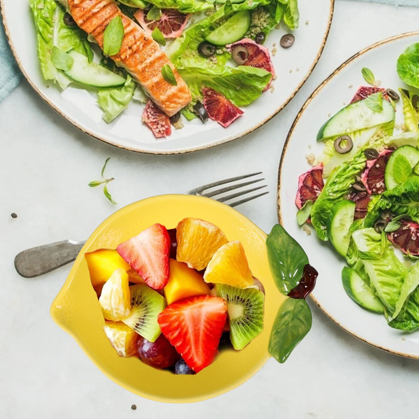 

Multi-Use Lemon Shape Ceramic Dessert Bowl Cute Fruit Salad Bowl Kitchen Dining Shape Salad Container