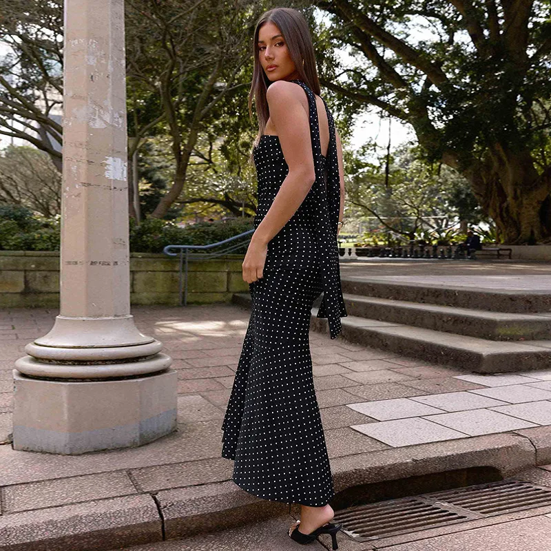 فستان ماكسي نسائي مثير بدون حمالات بدون ظهر مطبوع عليه نقاط بدون أكمام بدون أكتاف فساتين ضيقة للحفلات والنوادي للخريف والشتاء #3