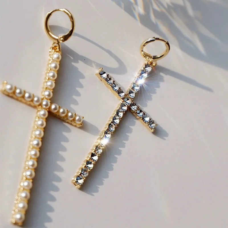 Neue Mode Zirkon Kristall Kreuz Tropfen Ohrringe für Frauen Gothic Punk Hip Hop weibliche Piercing baumeln Ohrringe Party Schmuck Geschenke