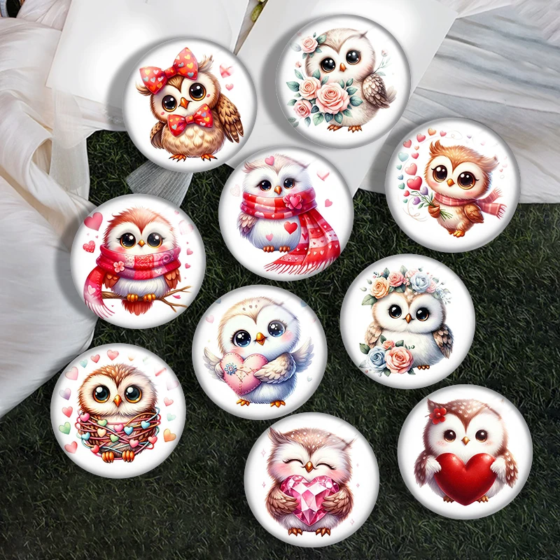 

Funny Valentine Day owl 10pcs mix 12mm/18mm/20mm/25mm Round photo glass cabochon demo flat back Making findings