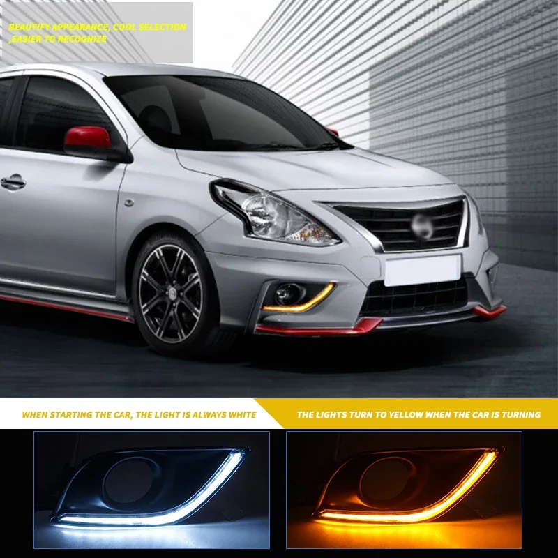 For Sunny Almera Versa 2014-2018, 2 Color White Yellow ,Led Front Fog Lamps Kit With Cables - 1 Pairdrl