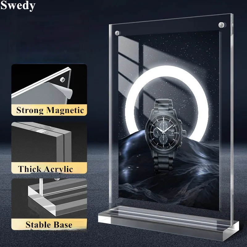 3 Pieces A4 Table Brochure Holder Menu Paper Holder Poster Ad Frame 8.5 x 11 Inch Magnetic Acrylic Sign Holder Display Stand
