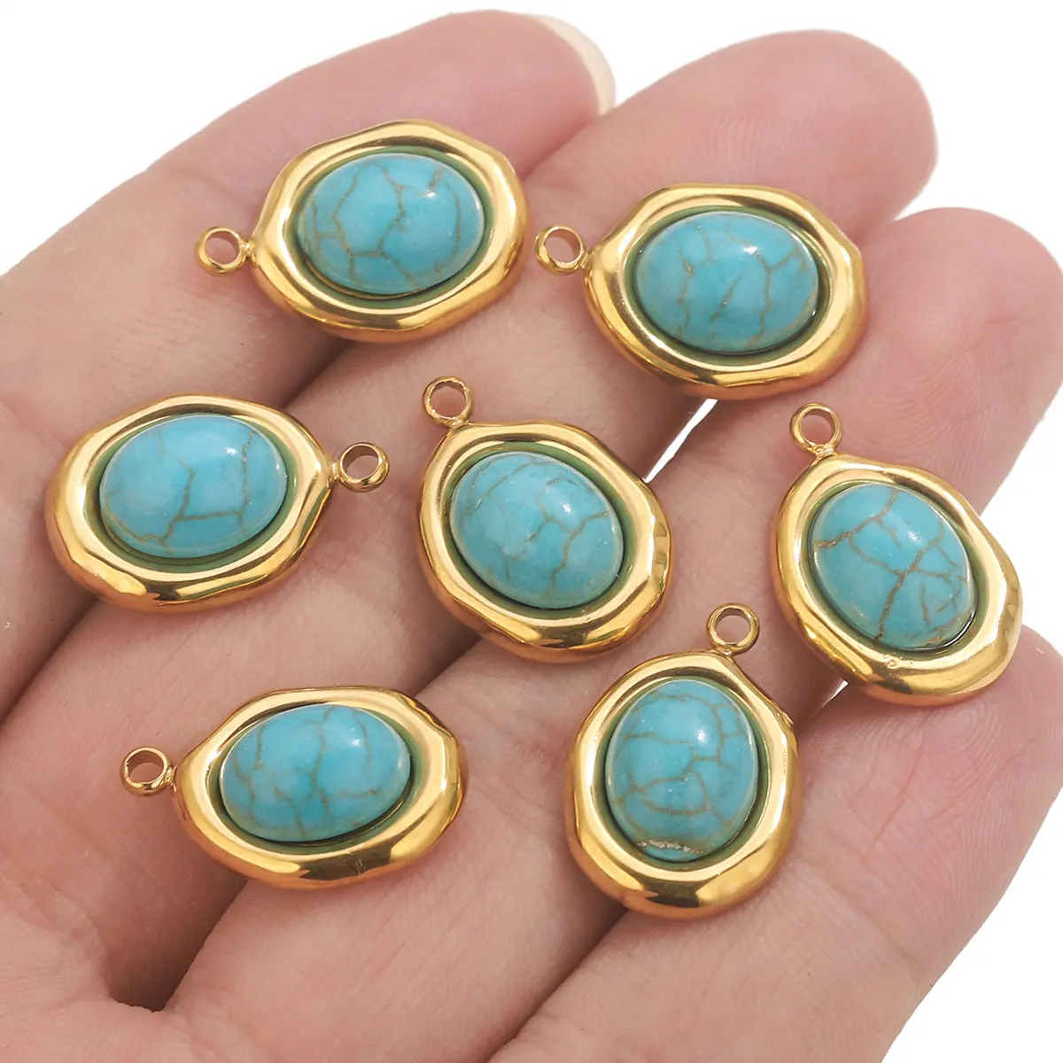 5PCS Hochwertige 18K vergoldete Edelstahl Türkis Inlay Anhänger DIY Halskette Ohrring Schmuck Anschlüsse Großhandel