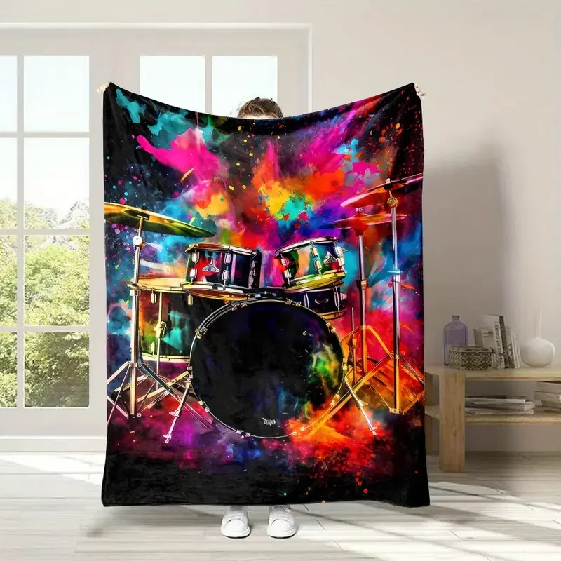 

Красочное фланелевое одеяло в музыкальном стиле с рисунком рок-барабана, подходящее для постельного белья, офиса, дома, кемпинга,