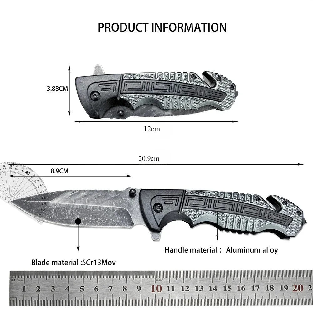 TAC Multifunctional Folding Pocket Knife Stonewash Blade Aluminium Alloy Handle Tactical EDC Knives Outdoor Camping Hunting Tool