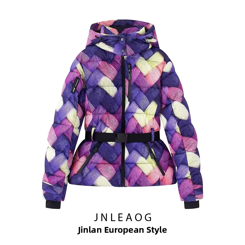

Faionable Street Sle Women's down Cotton Snowsuit JNLEAOG Autumn New Arrival Simple Matching Design Hooded Zipper Closure