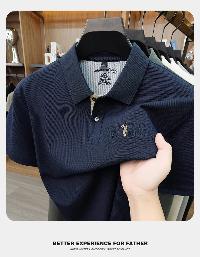 High-End-Marke Stickerei Kurzarm POLO Shirt Männer Flip Golf-Tops Sommer Komfort Seide Baumwolle Mode Business Leisure Paul T-Shirt – Detail 18