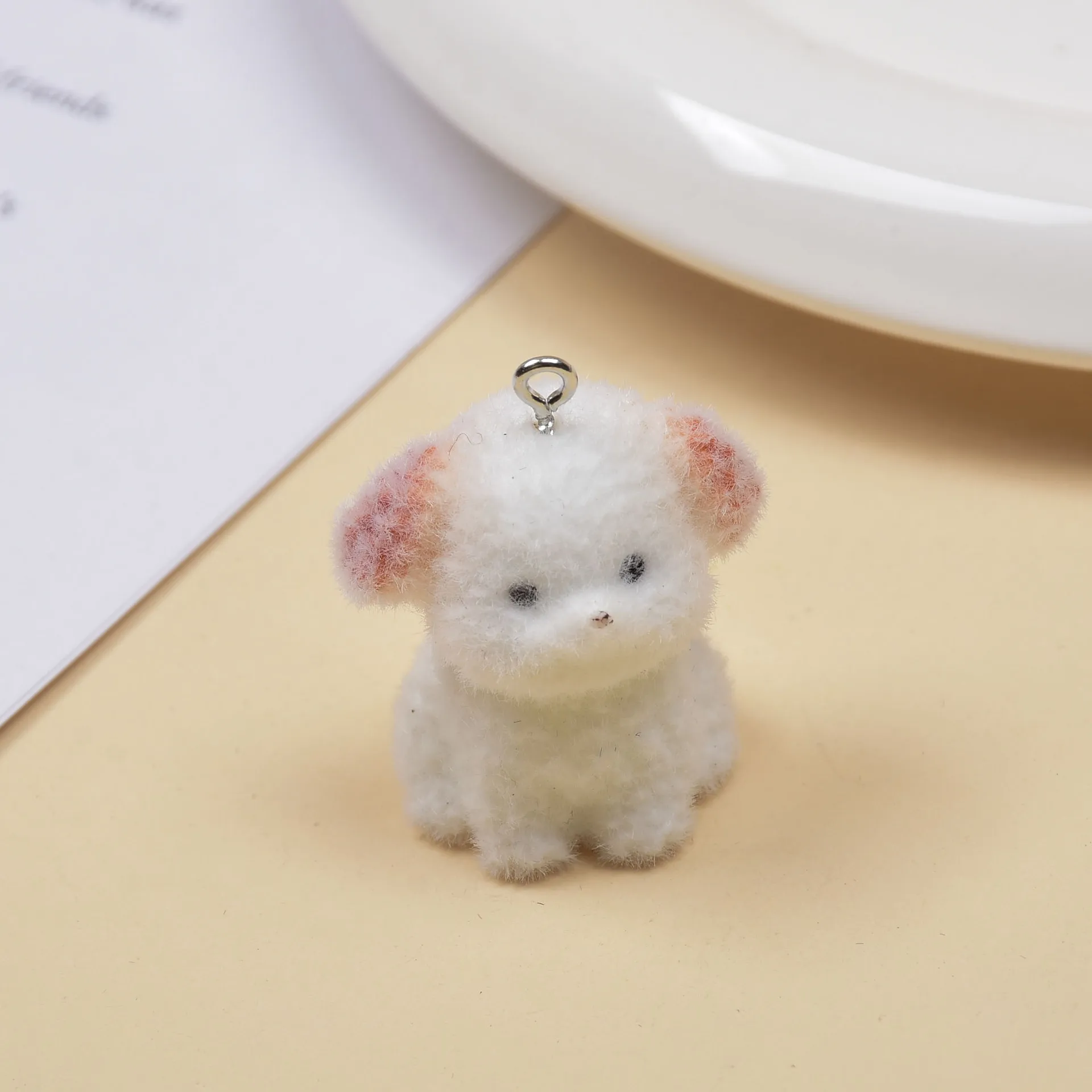 20PCS Fluffy Flocking Doll Charms Cute Cartoon Resin Dog Pendant For Mobile phone bag Keychains Diy Jewelry Make Accessories