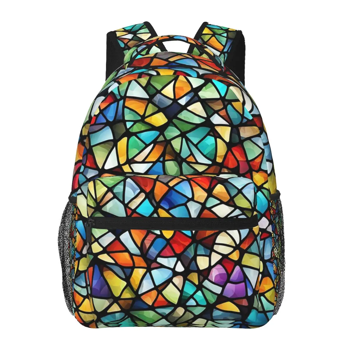 Abstract Stained Glass Tree Design Student Backpack School Bag Hiking Travel Daypack for Boys Girls Bookbag Shoulder Bags