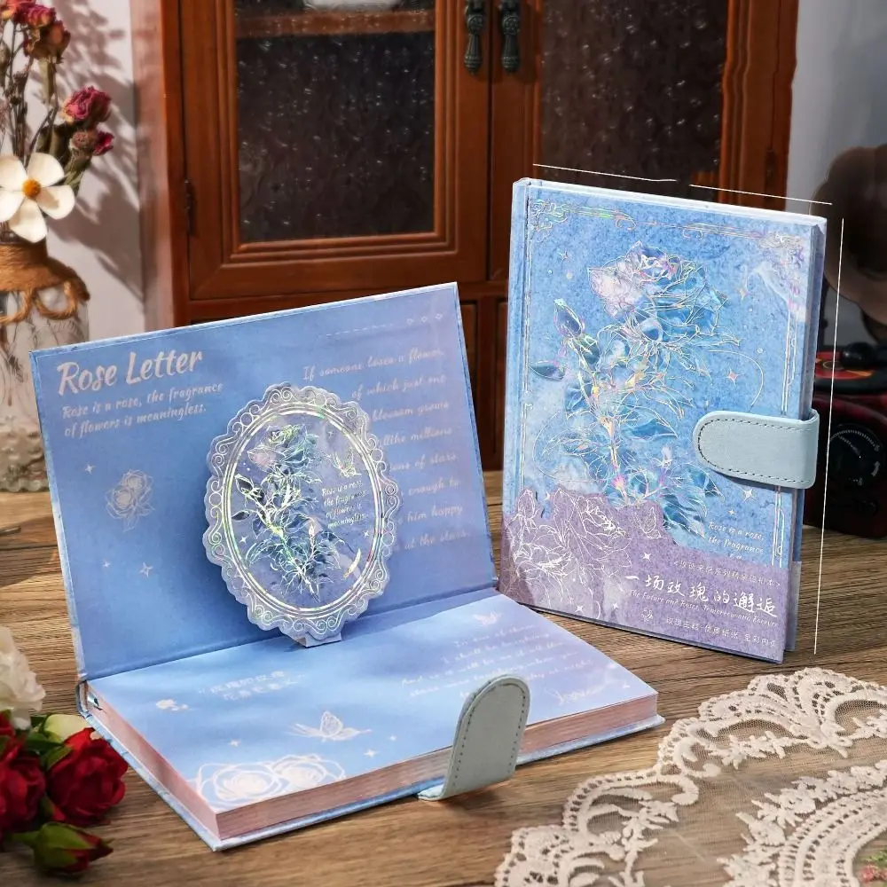 Rose Style Exquisite Diary Notebook Color Pages Multi Layer Retro Rose Notebook Thicken Magnetic Button Romantic Diary Planner