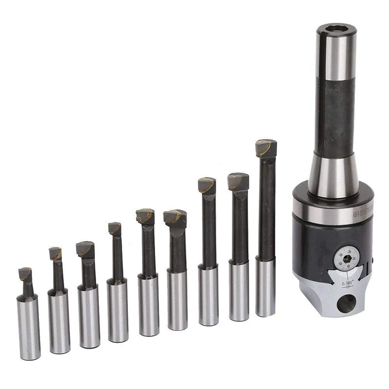 2 Inch Boring Head R8 Shank Holder Boring Head Set With 1/2 Inch Indexable Boring Bars 13 PCS Carbide Boring Head Tool Set