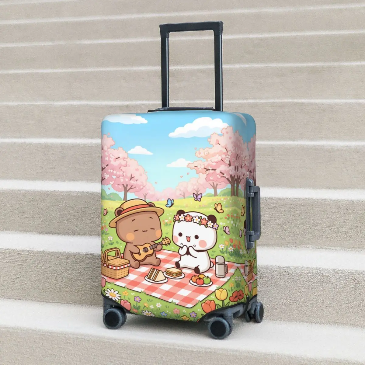 

Panda Bears Bubu And Dudu Suitcase Cover Vacation Elastic Luggage Case Travel Protector