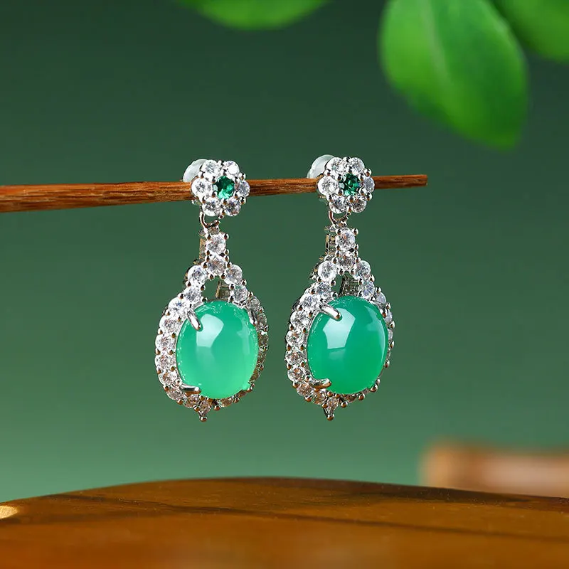 Green Real Jade Water drop Earrings 925 Silver Gift Luxury Natural Jewelry Ear Studs Talismans Carved Designer Women Gifts