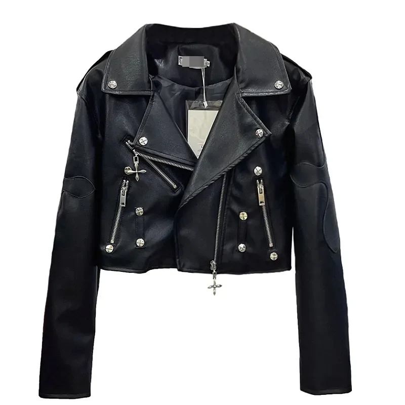 

Autumn New PU leather jacket Punk Coat Women's Short Motorcycle Cross High Street jackets for women 2023 Tops harajuku clothes