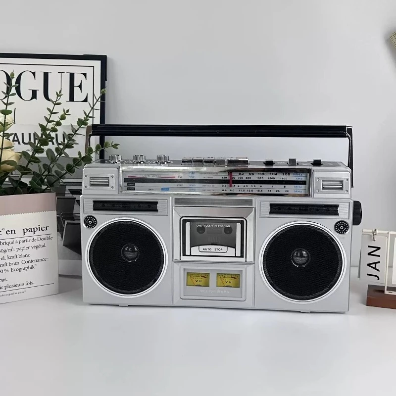 Retro Vintage Radio Cassette Player, Multiband Stereo Dual Channel Tape Recorder Portable Old Fashioned Radio Tape Machine