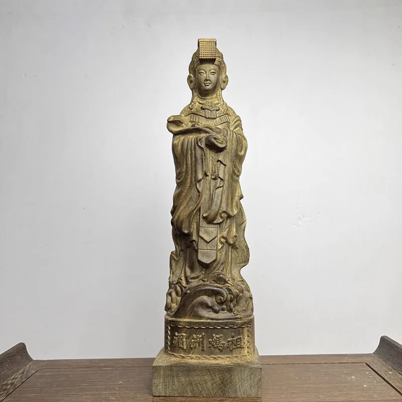 Mazu, the Supreme Sea Goddess & Protector - Finely Carved Wooden Statue for Home Worship, Blessing Safe Voyages & Household Pros