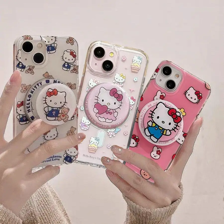 Sanrio Hello Kitty Magnetic Holder Magsafe Wireless Charge Case For iPhone 15 14 Plus 13 12 11 Pro Max X Xr Xs 7 8 Plus cover