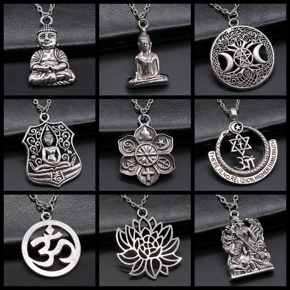 Religion Jewelry Buddhism Buddha Pendant Necklace Om Yoga Symbol Pendant Necklace Lotus Tree Necklace Gift