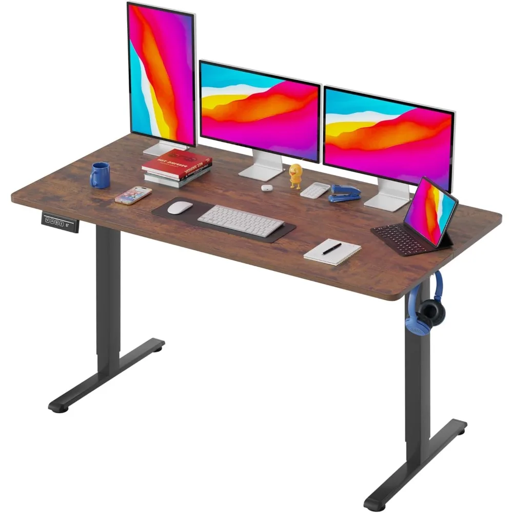 55 Inch Electric Standing Desk Computer Desk with Large Space and Headphone Holder Office Desk with Electric Lifting and 2