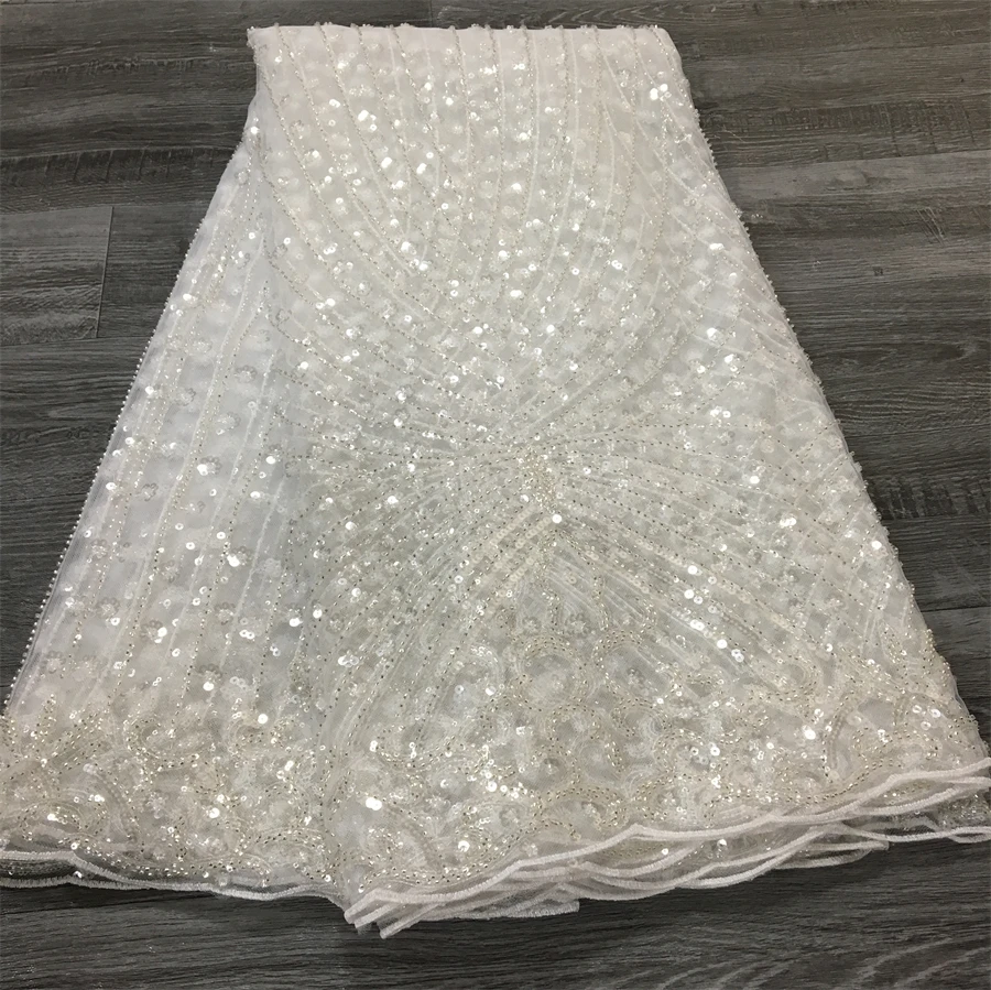 African Mesh Lace Fabric With Sequins 2024 High Quality French Beads Tulle Lace Fabric for Women Dresses Material Sewing A3736