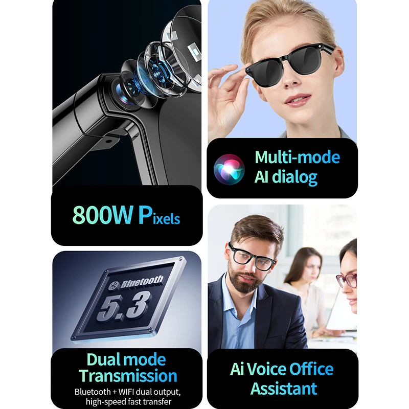 LIGE nuevas gafas inteligentes AI 800W píxeles gafas de cámara ChatGPT traducción Control de voz Bluetooth llamada deporte gafas de sol inteligentes hombre