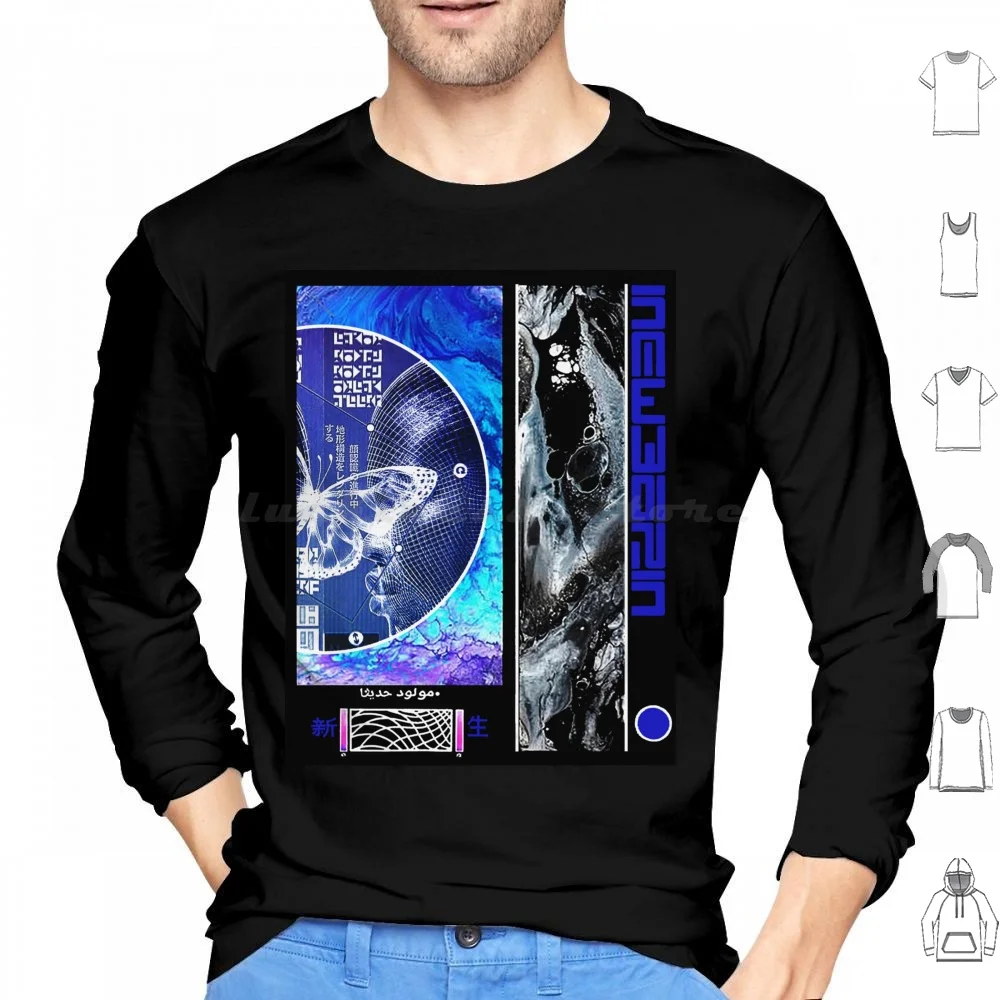 Colorful Vaporwave Aesthetic Graphic Design Hoodie Cotton Long Sleeve Vaporwave Japanese Cyborg Robot Glitch Hipster