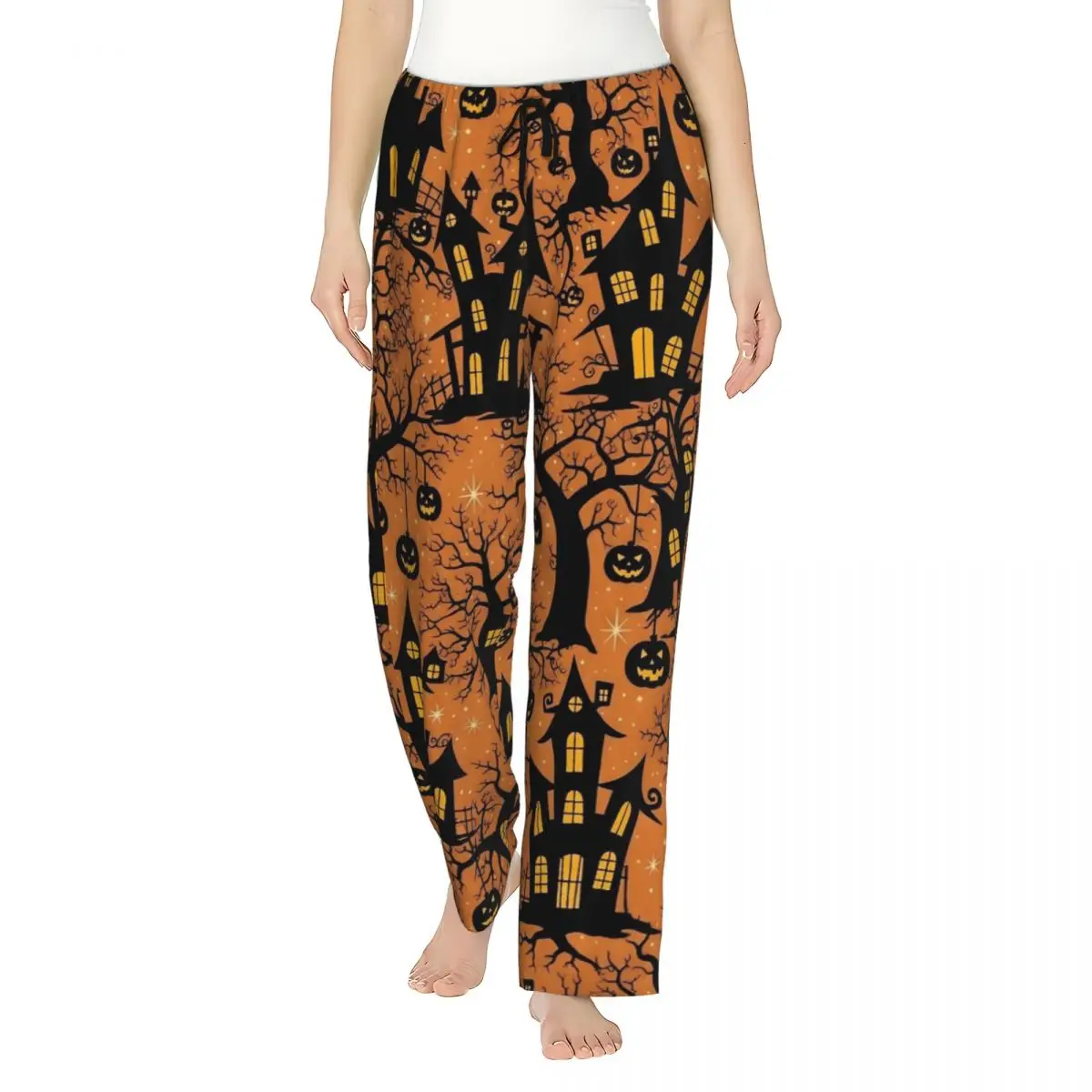 Happy Halloween Cartoon Women's Loungewear pants Comfy Bats Ghost Spooky Pyjama Pants Dorm Sleep Bottoms