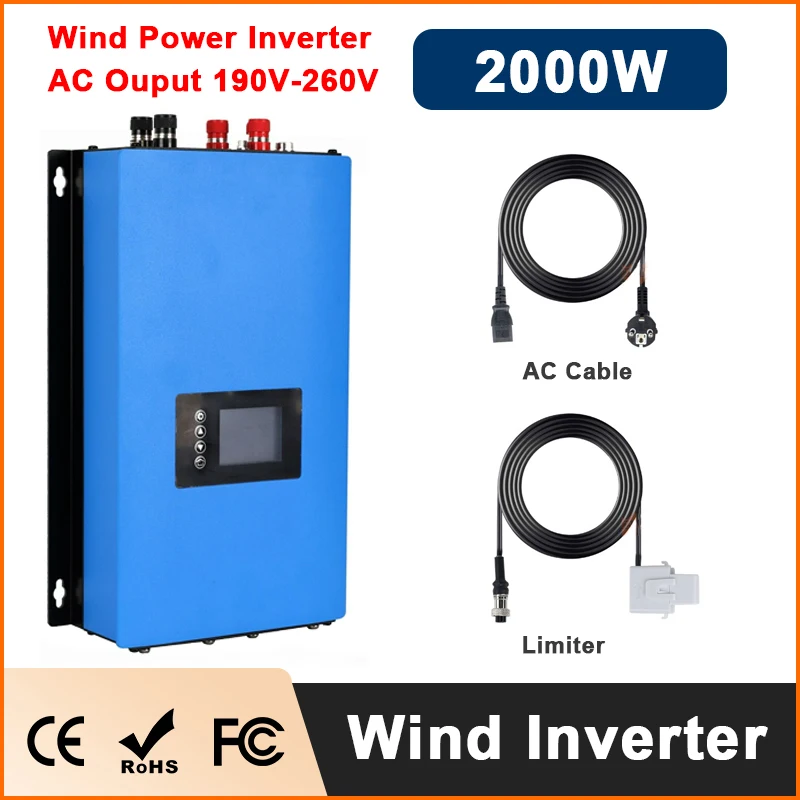 Y&H 1000W 2000W MPPT Windenergie Grid Tie Inverter voor 3-fase AC-windgenerator met LCD & Dump Load Controller (optionele WiFi)