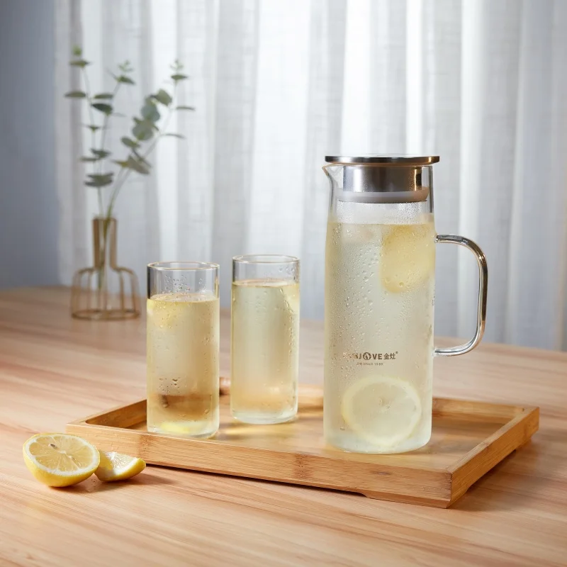 KAMJOVE 1.2L Transparent Glass Tea Pot Heat-Resistant Clear Cold Pitcher Flower Tea Set Coffee Pots Kettle Glass Water Jug