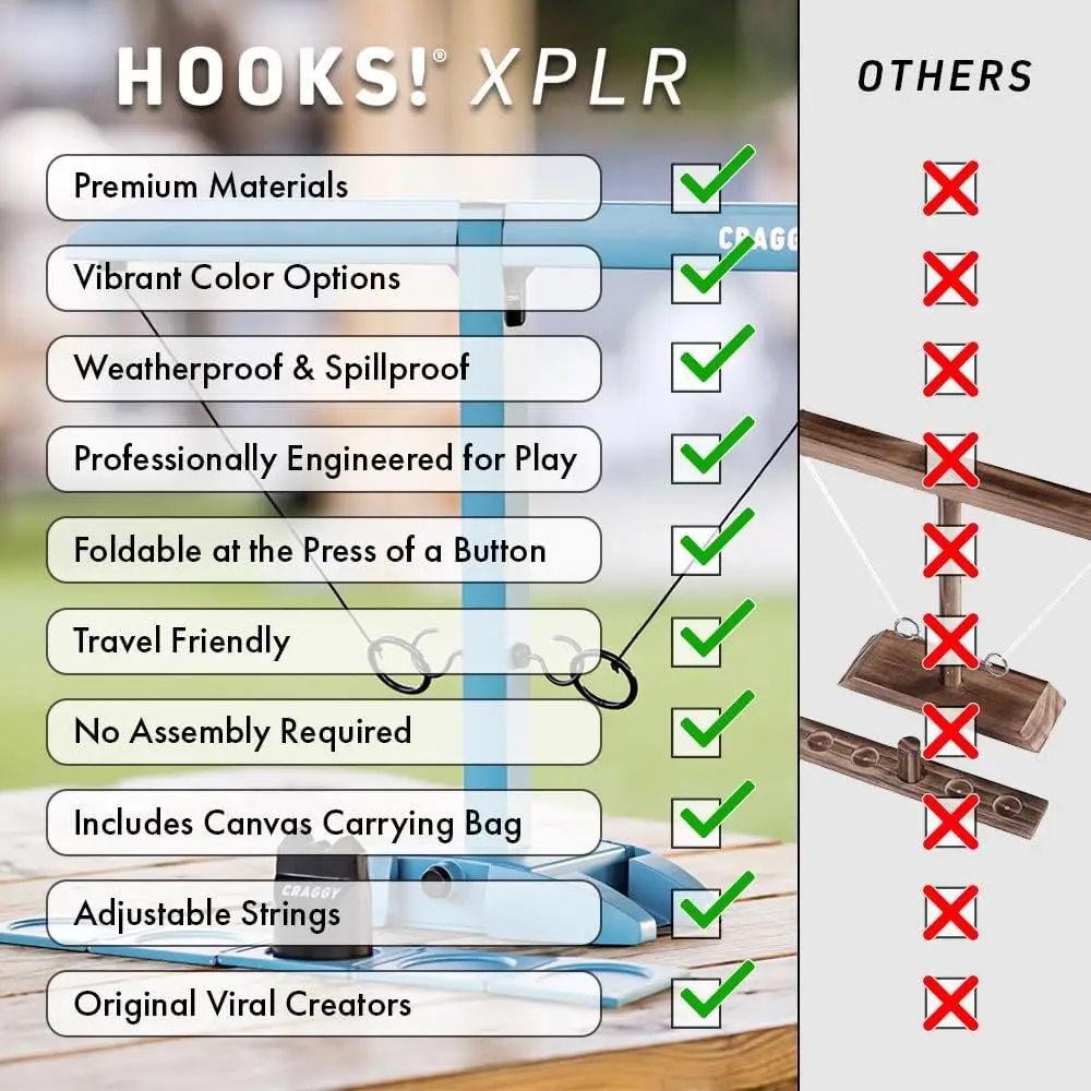 Craggy Games Ring Toss & Shot Ladder Game Hooks XPLR - Crochet et anneau portables en aluminium pour jeux intérieurs/extérieurs - Jeu familial Ni