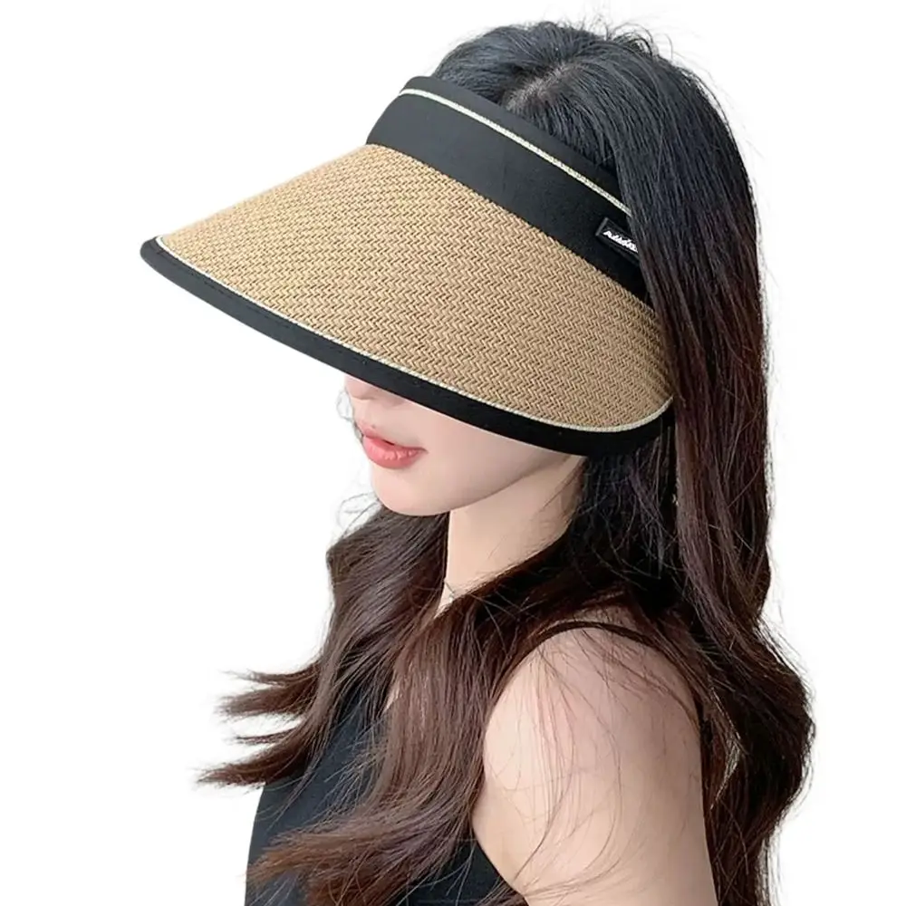 

Woven Straw Foldable Bucket Hat Plaited Design Empty Top Wide Brim Hat UV Protection Foldable Design UV Protection Hat
