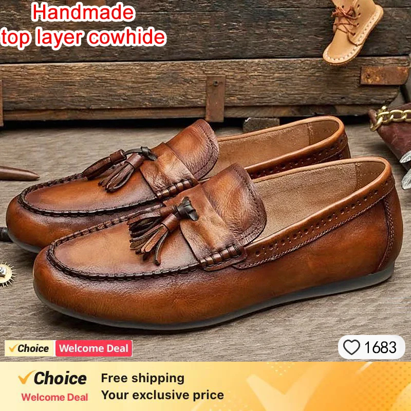 Soft Leather Mens Formal Shoes Luxury Quality Comfortable Brand Handmade Retro Genuine Leather Daily Wedding Social Shoes Male