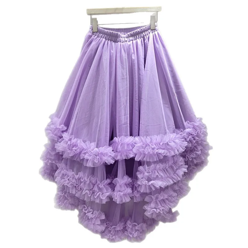 気質フレンチロマンチック快適な伸縮性ウエスト甘いガーゼスカート甘い女の子不規則エレガントなフリルファッションケーキスカート