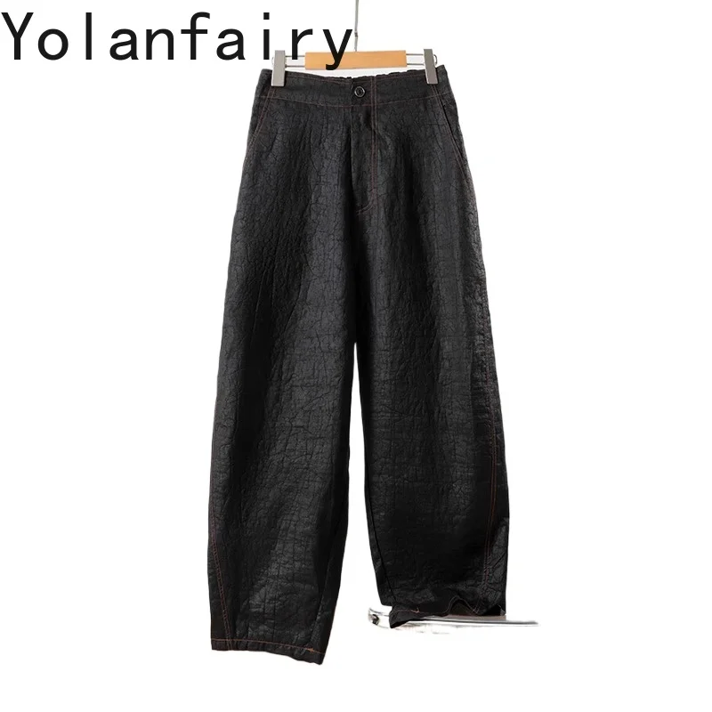 

YOLANFAIRY 100% Natural Mulberry Silk Harem Pants Woman Craquelure Casual Nine-points Pants Real Gauze Silk Black Pants Trousers